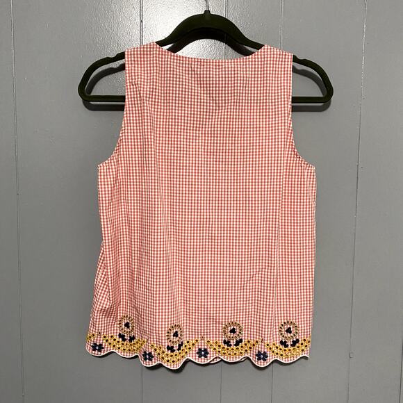Madewell Red Embroidered Gingham Scalloped Hem Preppy Cottagecore Tank Top S - Picture 7 of 8